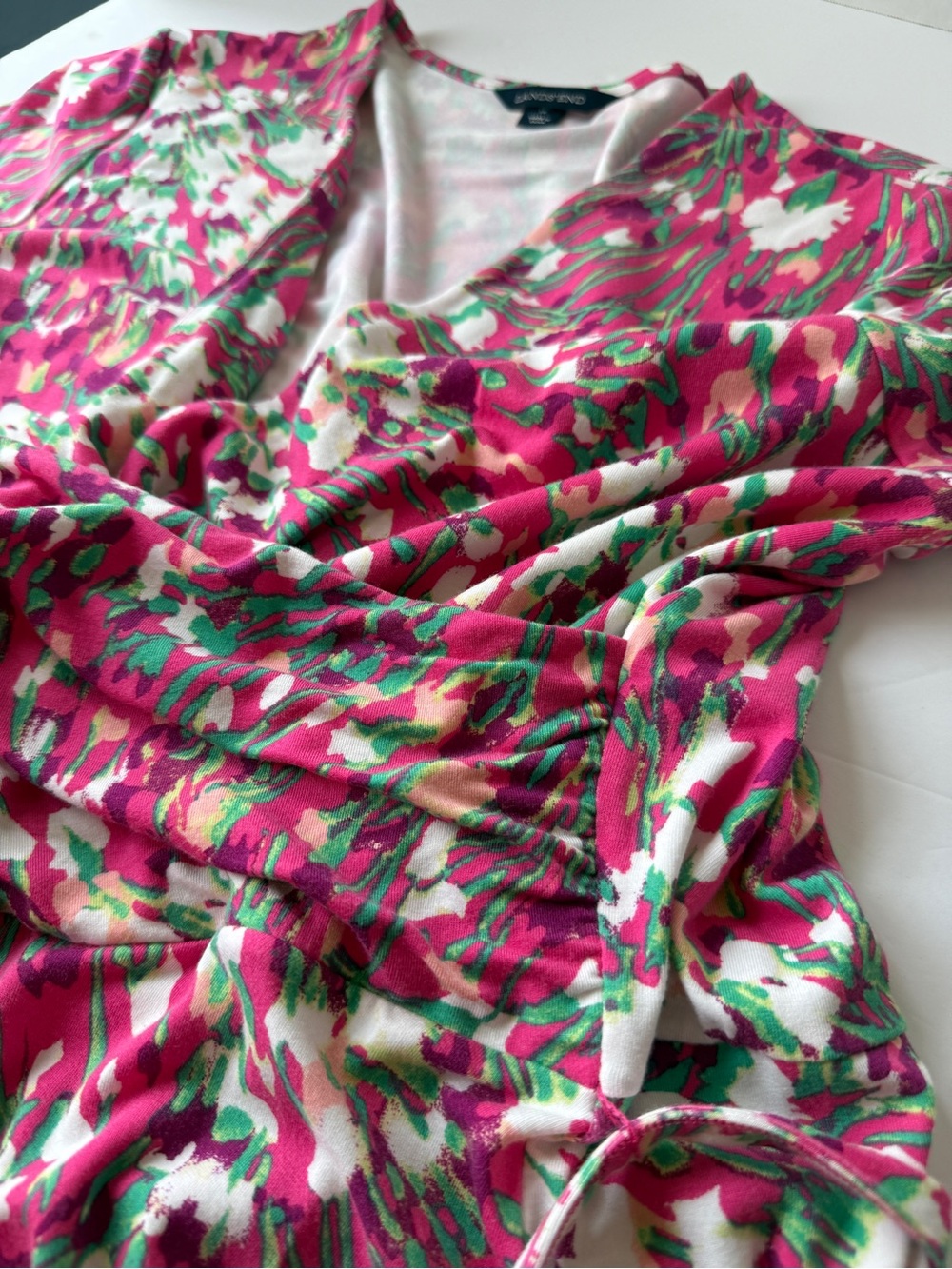 Lands' End Pink & Green Floral Wrap Midi Dress - Picture 10 of 11